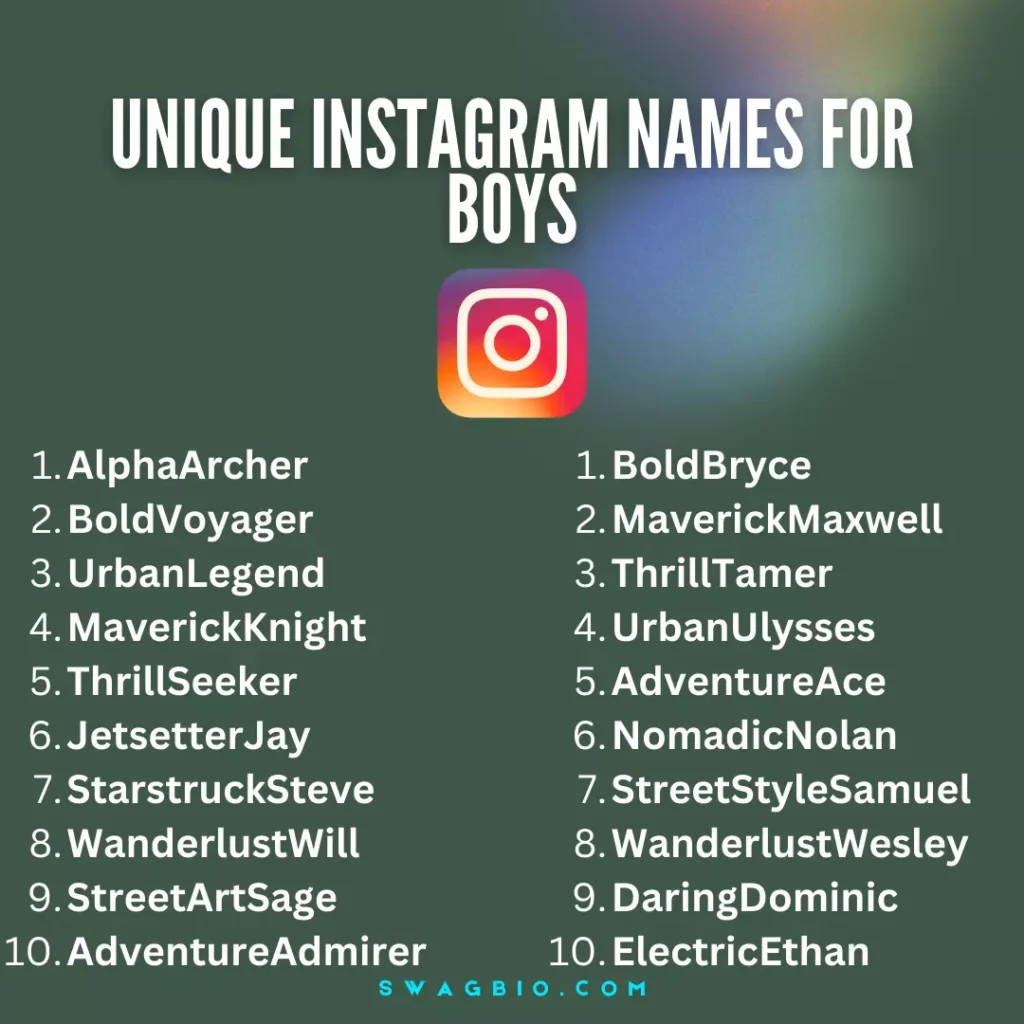 Top 200 Unique Instagram names for boys